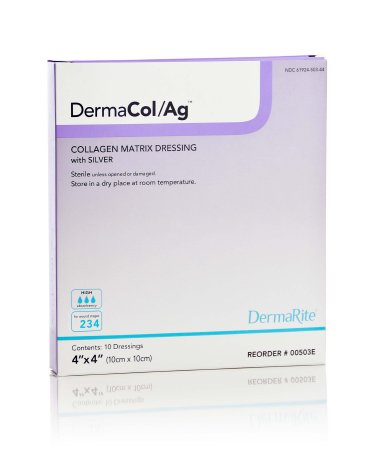 DermaRite Industries DermaCol/Ag Collagen Dressing with Silver Matrix Collagen/Sodium Alginate/Carboxyl Methylcellulose/EDTA/Silver Chloride 4 X 4 Inch - 00503E