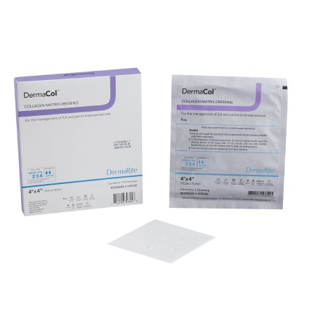 DermaCol - Collagen Dressing Without Border Collagen / Sodium Alginate / Carboxyl Methylcellulose (CMC) / Ethylenediamine-tetraacetic Acid (EDTA) 4 X 4 Inch 10 Count - 00303E
