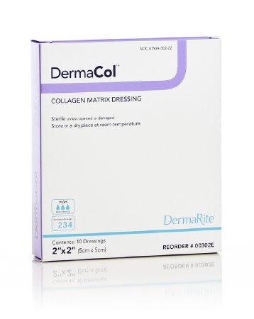 DermaRite Industries DermaCol Collagen Dressing Matrix Collagen/Sodium Alginate/Carboxyl Methylcellulose/EDTA 2 X 2 Inch - 00302E