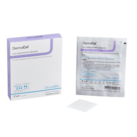 DermaCol - Collagen Dressing Without Border Collagen / Sodium Alginate / Carboxyl Methylcellulose (CMC) / Ethylenediamine-tetraacetic Acid (EDTA) 2 X 2 Inch 10 Count - 00302E