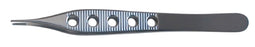 BR Surgical BR Surgical Tissue Forceps Adson 4-3/4 Inch Surgical Grade Stainless Steel NonSterile NonLocking Lightweight Fenestrated Thumb Handle Straight 1 X 2 Teeth w/Serrated Tying Platform - BR10-18712