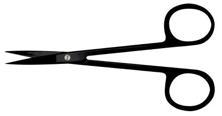 BR Surgical - Iris Scissors 4-1/2 Inch Length Surgical Grade Ceramic Coated Stainless Steel NonSterile Finger Ring Handle Curved Sharp Tip / Sharp Tip - BR08-34112CC