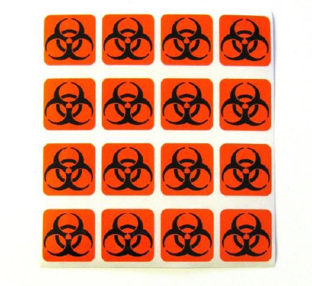 Healthmark Industries - Pre-Printed Label Warning Label Orange Biohazard Black Biohazard 1 X 1 Inch - BIO-1X1