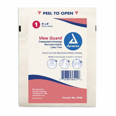 Dynarex View Guard Transparent Film Dressing Rectangle 6 X 8 Inch 2 Tab Delivery Without Label Sterile - 3644