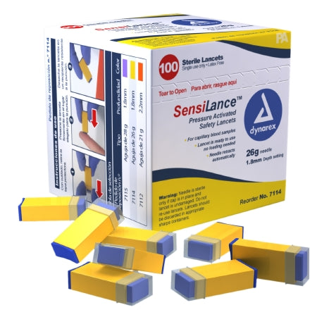 Dynarex SensiLance Safety Lancet Fixed Depth Lancet Needle 1.8 mm Depth 26 Gauge Pressure Activated - 7114