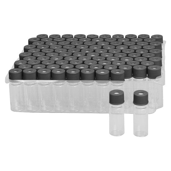 US Plastic Corp. Standard Opening Crimp Top Vials with Black Cap and PTFE Septa - Pack of 100
