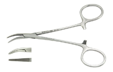Padgett - Hemostatic Forceps Dandy 4-3/4 Inch Length Surgical Grade Stainlesss Steel NonSterile Ratchet Lock Finger Ring Handle Curved Cross Serrated Jaws - PM-7103