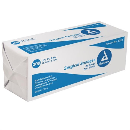 Dynarex Gauze Sponge Cotton 8-Ply 2 X 2 Inch Square NonSterile - 3222