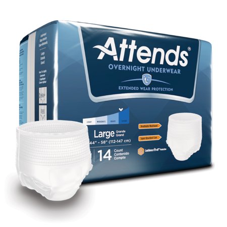 Attends Overnight - Unisex Adult Absorbent Underwear Pull On with Tear Away Seams Large Disposable Heavy Absorbency - APPNT30