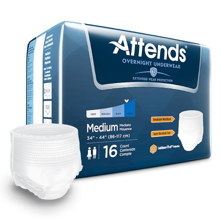 Attends Overnight - Unisex Adult Absorbent Underwear Pull On with Tear Away Seams Medium Disposable Heavy Absorbency - APPNT20