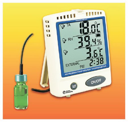 Fisherbrand Traceable Memory-Card - Digital Thermometer / Hygrometer with Alarm Fahrenheit / Celsius -22° to +158°F (-30° to +70°C) Stainless Steel Probe Multiple Mounting Options Battery Operated - 15081110