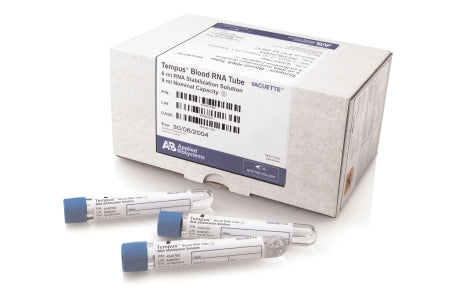 Fisher Scientific Tempus Venous Blood Collection Tube Blood RNA Tube Blood RNA Stabilization Solution Additive 9 mL Blue / Black Ring Pull Cap Polyethylene Terephthalate (PET) Tube - 4342792
