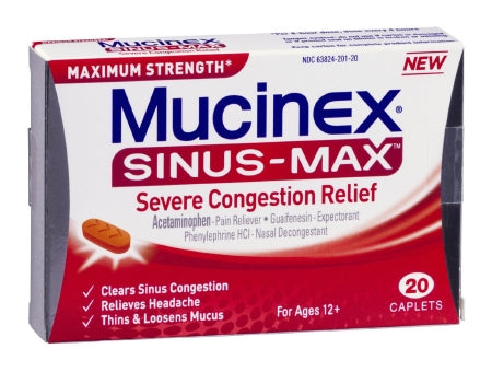 Mucinex Sinus-Max - Cold and Sinus Relief 325 mg - 100 mg - 5 mg Strength Caplet 20 per Box - 36382420120