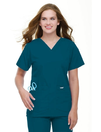 Landau Uniforms Scrub Shirt Small Caribbean Blue 4 Pockets Short Set-In Sleeves Female - 8219CBPS