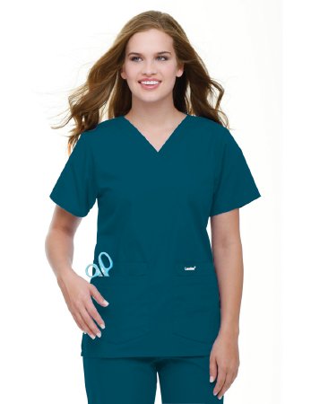 Landau Uniforms - Scrub Shirt Small Caribbean Blue 4 Pockets Short Set-In Sleeve Female - 8219CBPSM