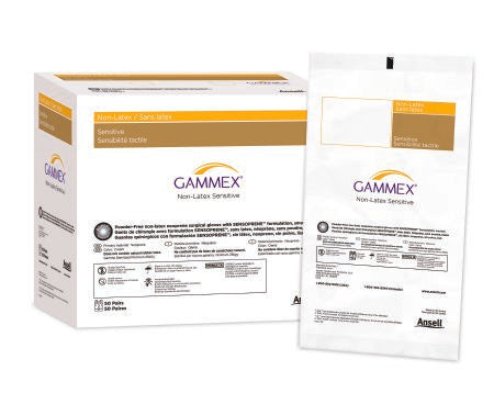 Ansell Gammex Non-Latex Sensitive Surgical Glove Size 7 Sterile Polychloroprene Standard Cuff Length Smooth Cream Chemo Tested - 20277270