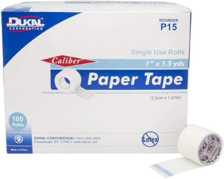 Dukal Caliber Medical Tape Short Roll Paper 1 inch X 1-1/2 Yard White NonSterile - P15