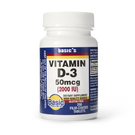 Basic's - Dietary Supplement Vitamin D3 2,000 IU Strength Tablet 200 per Bottle - 30761016840