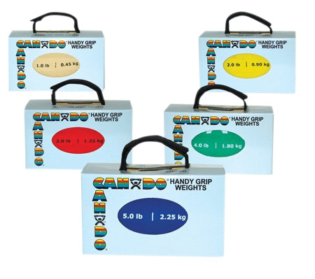 CanDo Handy Grip - Hand Weight Set 5 Piece Set / Football Style with Strap 1 lbs. / 2 lbs. / 3 lbs. / 4 lbs. / 5 lbs. - 10-0445