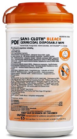 Professional Disposables Sani-Cloth Bleach Surface Disinfectant Cleaner Germicidal Wipe 65 Count Canister Disposable Chlorine Scent - P25784
