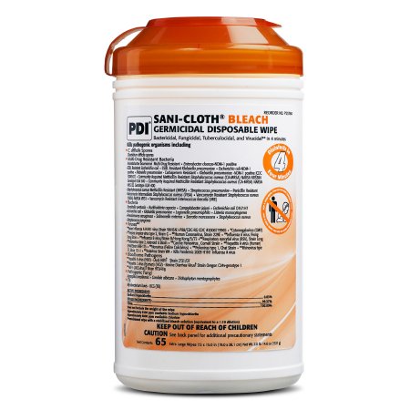 Sani-Cloth Bleach - Surface Disinfectant Cleaner Premoistened Germicidal Manual Pull Wipe 65 Count Canister Chlorine Scent NonSterile - P25784