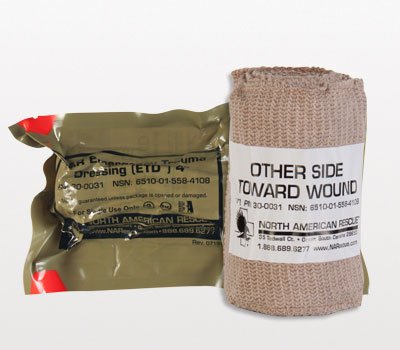 North American Rescue ETD Trauma Pressure Dressing with Wrap 4 Inch X 70 Inch Standard Compression Closure Bar Tan Sterile - 300031