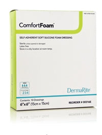 DermaRite Industries ComfortFoam Silicone Foam Dressing 6 X 6 Inch Square Silicone Adhesive without Border Sterile - 00316E