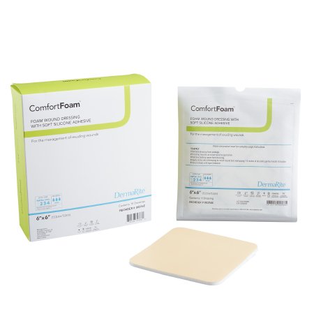 ComfortFoam - Silicone Foam Dressing 6 X 6 Inch Square Silicone Adhesive without Border Sterile - 00316E