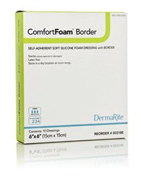 DermaRite Industries ComfortFoam Border Silicone Foam Dressing 6 X 6 Inch Square Silicone Adhesive with Border Sterile - 00318E