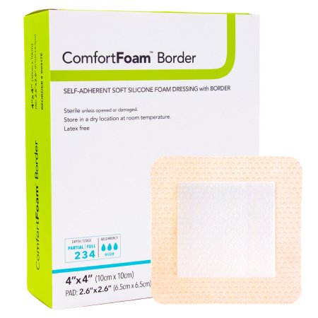 ComfortFoam Border - Silicone Foam Dressing 4 X 4 Inch Square Silicone Adhesive with Border Sterile - 00317E