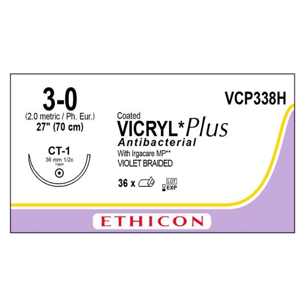 Ethicon Inc,a J & J Company Suture 3-0 Triclosan/Polyglactin 910 Ct-1 Vicryl Plus Violet 27" Braid 36/Bx - VCP338H