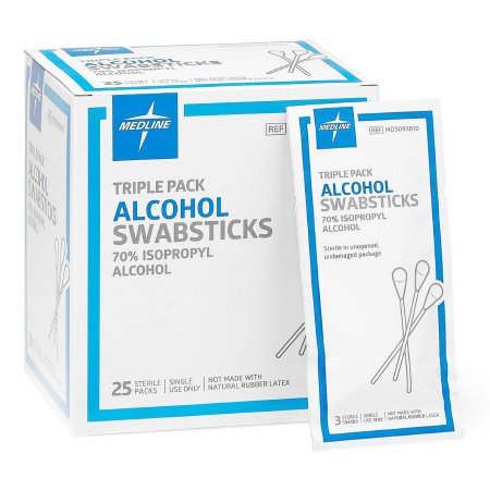 Medline - Impregnated Swabstick 70% Strength Isopropyl Alcohol Individual Packet Sterile - MDS093810