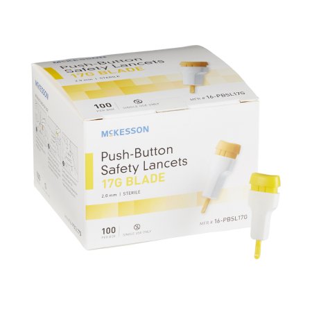 McKesson - Lancet Safety Blade Blade 2.0 mm Depth 17 Gauge Push Button Activation - 16-PBSL17G