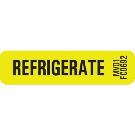 MedVision - Pre-Printed Label Auxiliary Label Chartreuse Paper REFRIGERATE Black Temperature Control 5/16 X 1-1/4 Inch - MV01FC0692