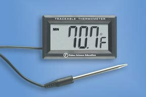 PANTek Technologies LLC Fisher Scientific Traceable Digital Laboratory Thermometer Fahrenheit / Celsius -58° to +572°F (-50° to +300°C) Stainless Steel Probe Wall Mount Battery Operated - S90862