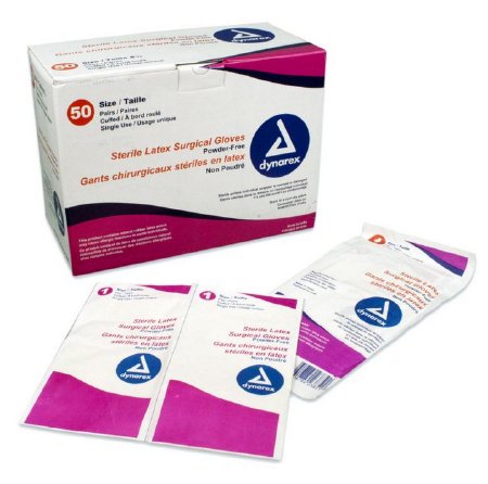 Dynarex - Surgical Glove Size 7.5 Sterile Pair Latex Standard Cuff Length Fully Textured Ivory Not Chemo Approved - 2375