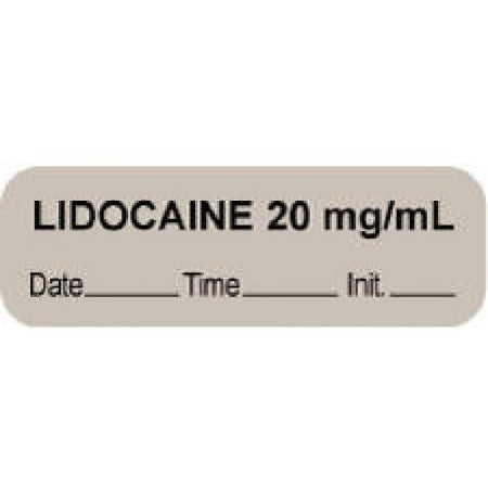 Precision Dynamics Pre-Printed Label Anesthesia Label LIDOCAINE 20 mg/ml/Date___Time___Init.___ Gray 1/2 X 1-1/2 Inch - 59726602