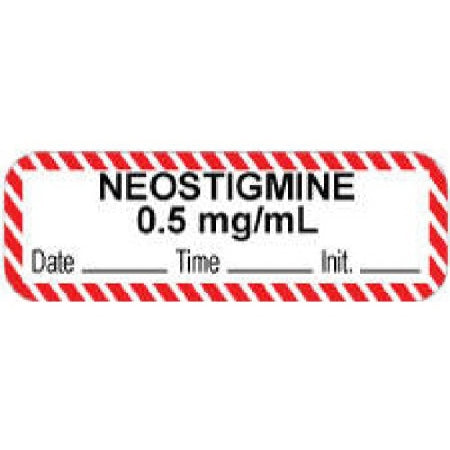 Precision Dynamics Pre-Printed Label Anesthesia Label NEOSTIGMINE 0.5 mg/mL/Date___Time___Init.___ Red / White 1/2 X 1-1/2 Inch - 59726658