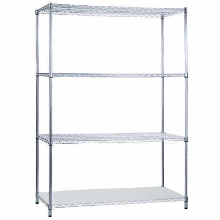 R & B Wire Products Wire Shelving Unit 3 Shelves, One Solid Bottom Shelf Adjustable Chrome-Plated - SU244872SOL