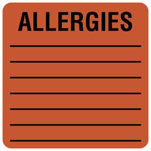 Tabbies Allergy Labels, Fluorescent Red - 2"W x 2"H, 500 per Roll - 40560