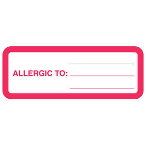 Tabbies Allergy Labels, "Allergic To" White & Red - 3"W x 1-1/8"H, 320  per Roll - UL702