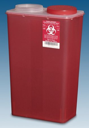The Big Mouth - Sharps Container 16-3/4 H X 11-7/8 W X 6-3/4 D Inch 3.5 Gallon Translucent Red Base / Translucent Lid Vertical Entry Chimney Top Lid - 146014