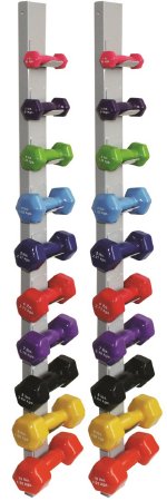 CanDo - Dumbbell Set with Storage Rack 20 Piece Set with Wall Rack 1 lbs. / 2 lbs. / 3 lbs. / 4 lbs. / 5 lbs. / 6 lbs. / 7 lbs. / 8 lbs. / 9 lbs. / 10 lbs. - 10-0566