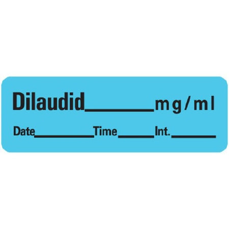 Precision Dynamics Pre-Printed Label Anesthesia Label Dilaudid___ mg/mL/Date___Time___Int.___ Blue 1/2 X 1-1/2 Inch - LAN-200D05