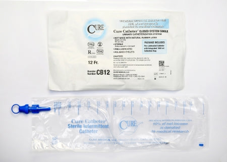 Cure Medical Cure Catheter Intermittent Catheter Tray Closed System / Straight Tip 12 Fr. Without Balloon - CB12