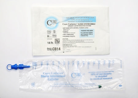 Cure Medical Cure Catheter Intermittent Catheter Tray Closed System / Straight Tip 14 Fr. Without Balloon - CB14