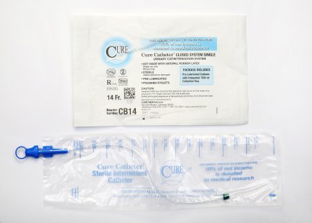 Cure Catheter - Intermittent Catheter Tray Closed System / Straight Tip 14 Fr. Without Balloon - CB14