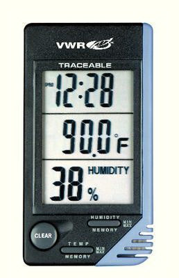 VWR International VWR Traceable Digital Thermometer Fahrenheit / Celsius 0° to 50°C Flip-out Stand, Wall Mount Battery Operated - 62344-734