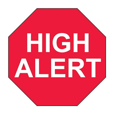 Indeed - Pre-Printed Label Warning Label Red Paper HighAlert White Caution 3/4 Octagon - 18251