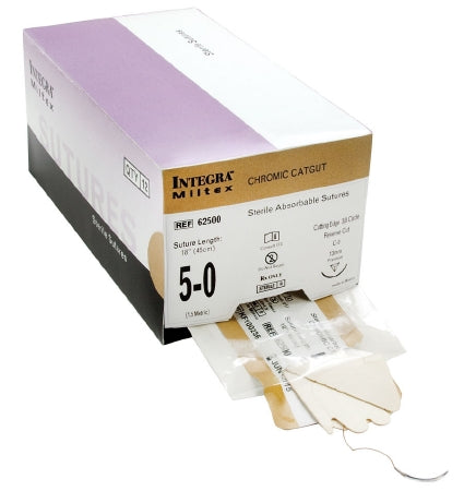 Miltex Integra Suture with Needle Absorbable Uncoated Undyed Suture Chromic Gut Size 5-0 18 Inch Suture 1-Needle 13 mm Length 3/8 Circle Reverse Cutting Needle - 62500